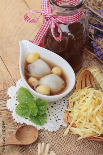 Chinese dessert ,glutinous rice balls in ginger soup.