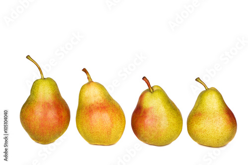 Line of pears isolated on white background