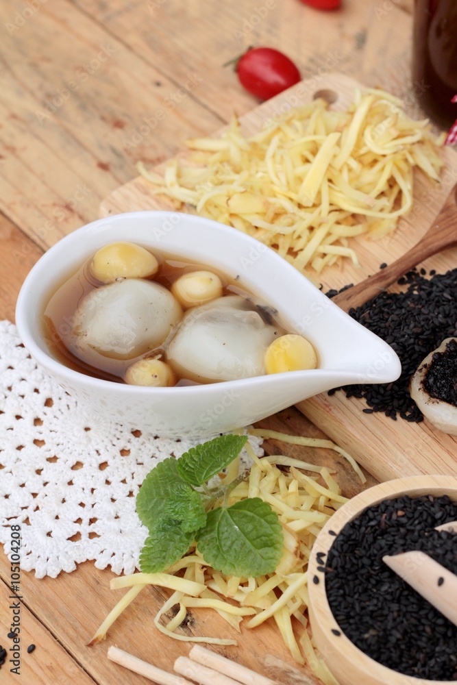 Chinese dessert ,glutinous rice balls in ginger soup. Chinese dessert ,glutinous rice balls in ginger soup.