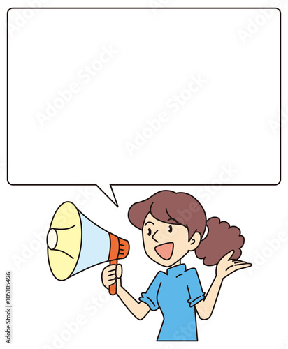 拡声器で話す女性