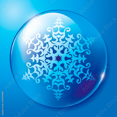 Snowflake symbol on the ball/button shape for Xmas decoration, advertising and as part of other creative designs.