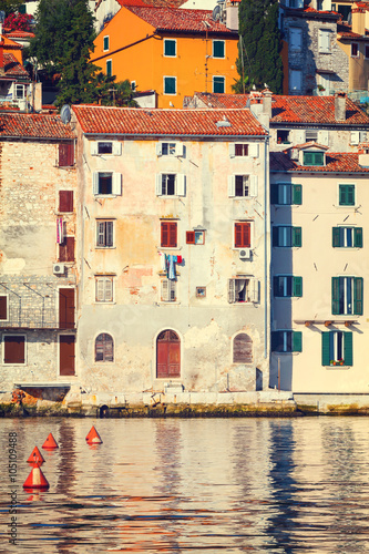 view on old town in Rovinj, Istria, Croatia. Vintage look photo