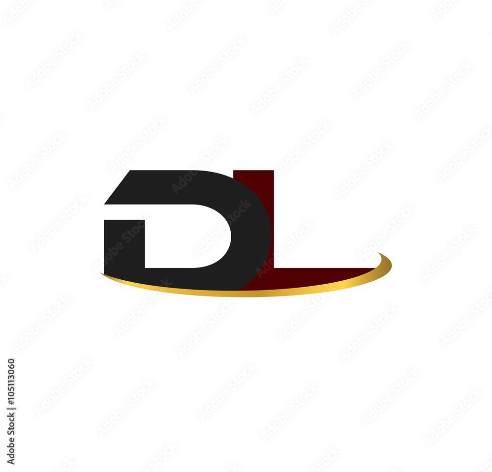 DL alphabet in grey and red with golden curve DL alphabet in grey and red with golden curve