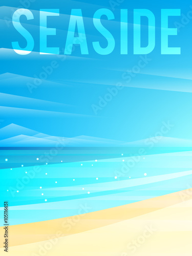 Light simplified seaside background with sand and clouds. Vector illustration, eps10.