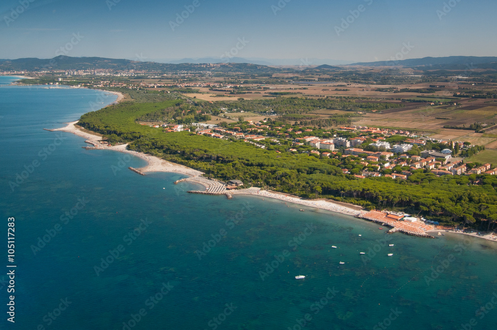 Obraz premium Aerial view of Etruscan Coast - Italy, Tuscany, Cecina