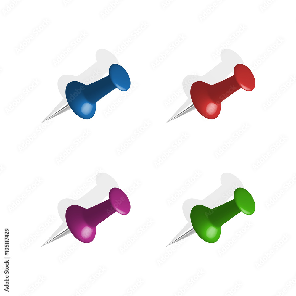 Set of push pins in different colors. Thumbtacks. Vector illustration. Isolated on white background. Set icon. Pin set. Thumbtack vector set. Driving design. Isolated image. Set of push pins in different colors. Thumbtacks. Vector illustration. Isolated on white background. Set icon. Pin set. Thumbtack vector set. Driving design. Isolated image.