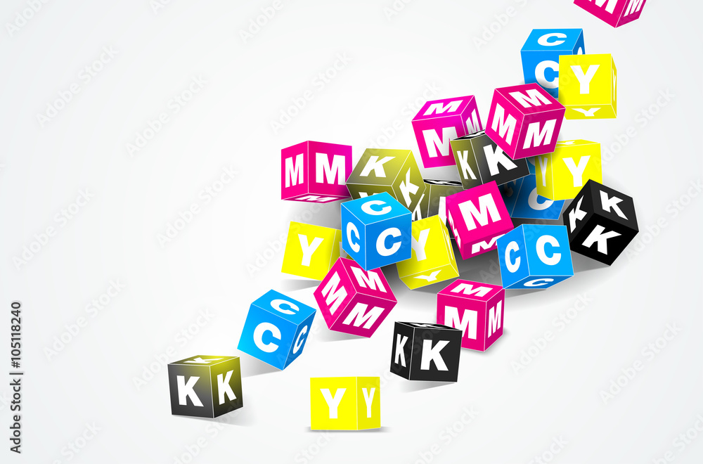 CMYK print concept with 3D cubes