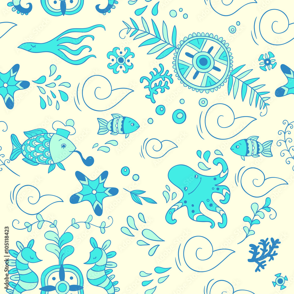 Fototapeta premium Sea adventure. seamless pattern