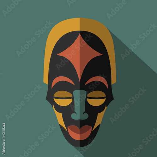 Set of African Ethnic Tribal masks on colour background