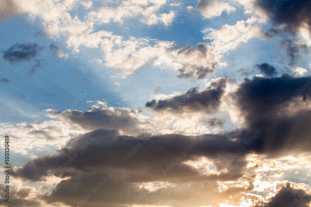 colorful dramatic sky with cloud at sunset
