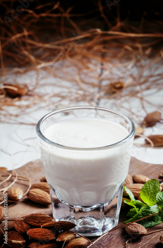 Homemade yogurt in glass in rustic style, selective focus