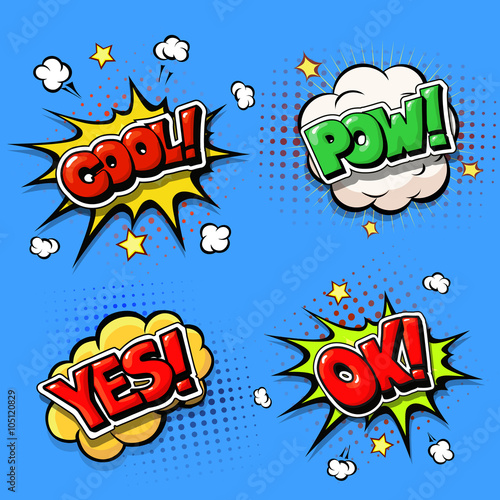 Set of Comic speech bubbles and dynamic explosion boom