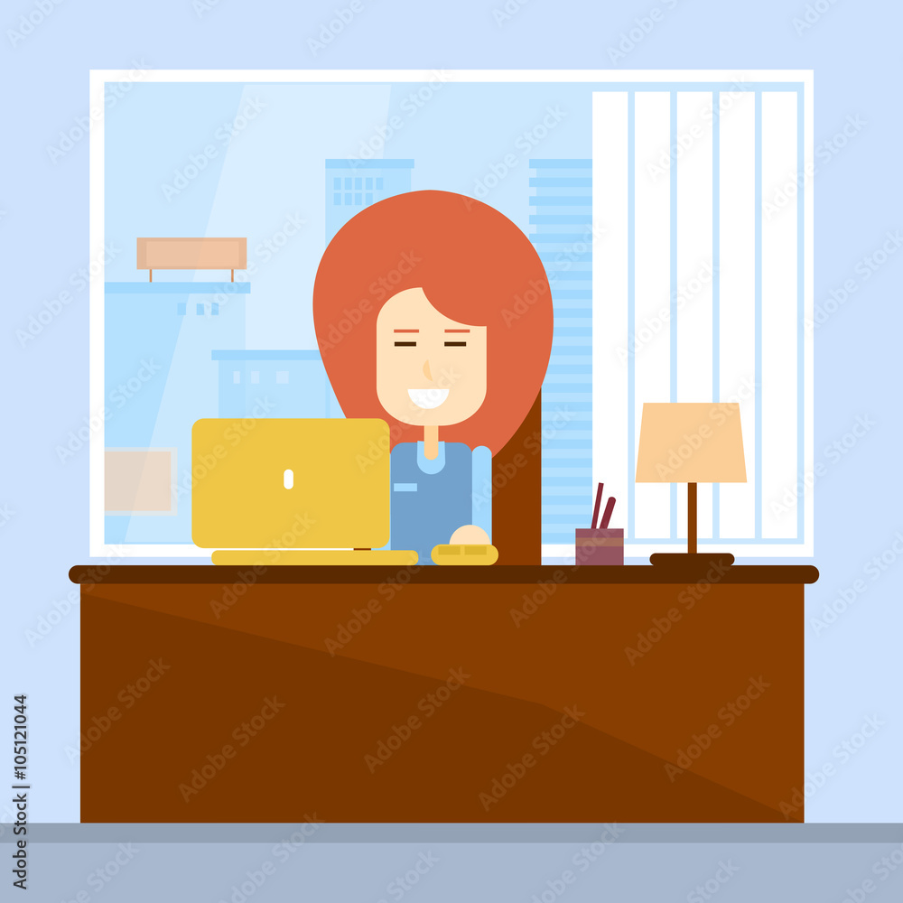 Business Woman Sitting Desk Office Working Place Laptop Business Woman Sitting Desk Office Working Place Laptop
