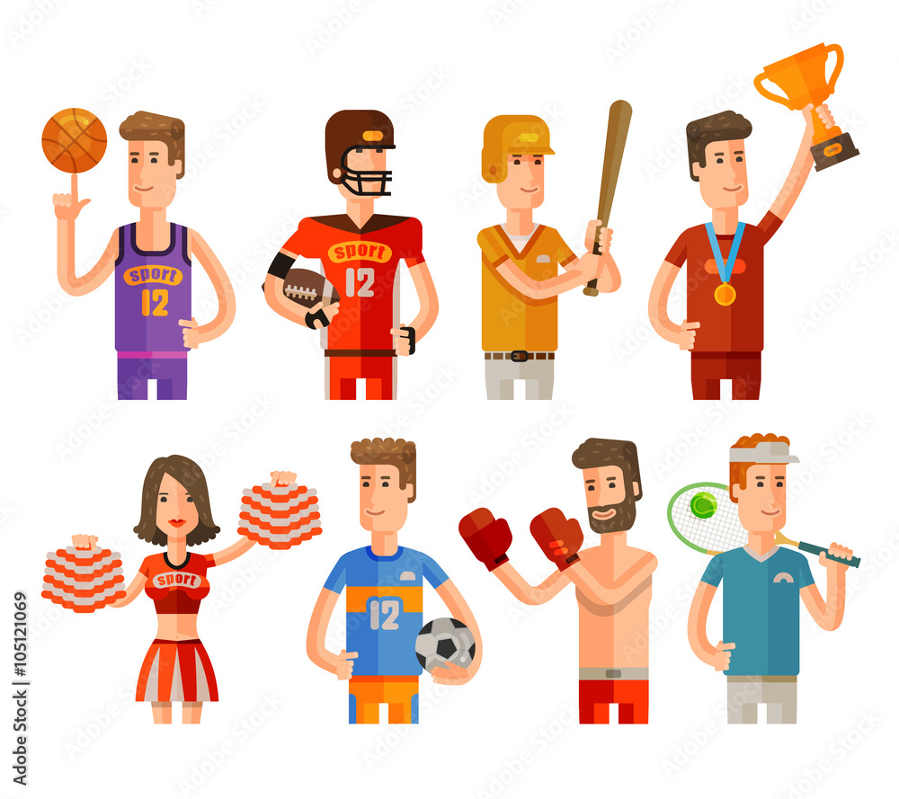 sport and athletes icons set. vector illustration