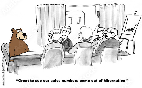 Business cartoon about sales volume.