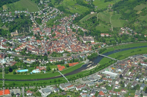 aerial view of the historic town of Gengenbach in the Kinzigtal, Ortenau Baden of Germany