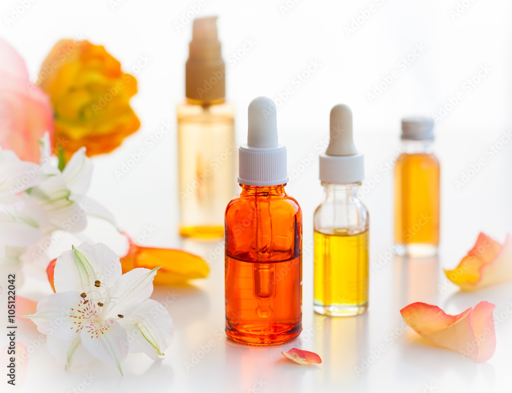Bottles of essential aromatic oils Bottles of essential aromatic oils