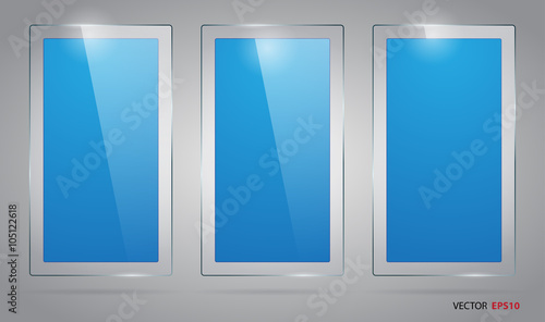 Set of rectangle blue frames with different reflections.