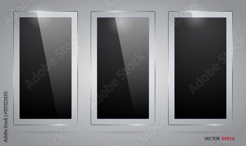 Set of rectangle black frames with different reflections.