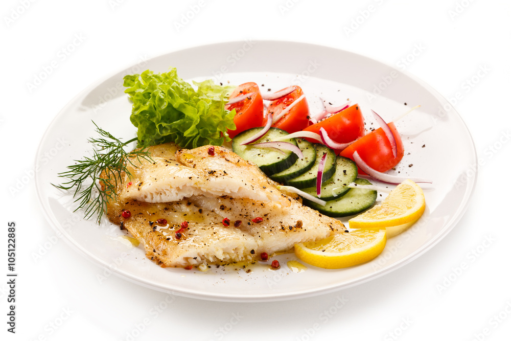 Fish dish - roast cod fillet and vegetables 