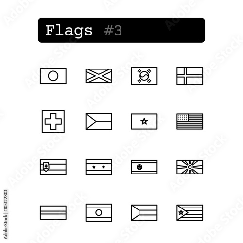 Set line thin icons. Vector. Country flags