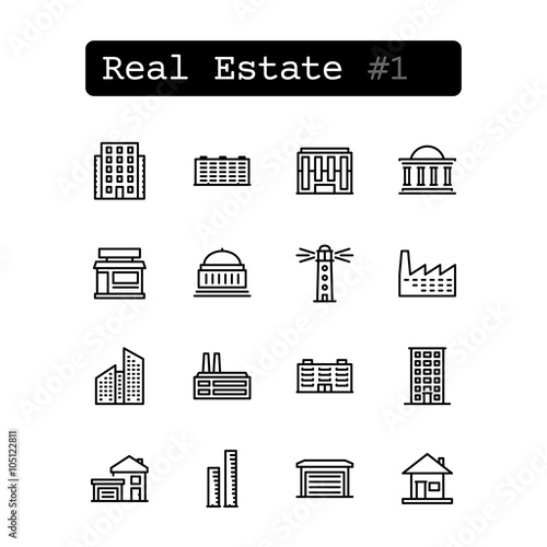 Set line thin icons. Vector. Real estate