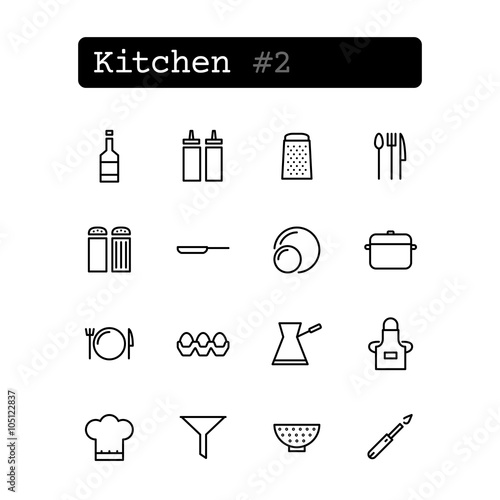 Set line thin icons. Vector. Kitchen
