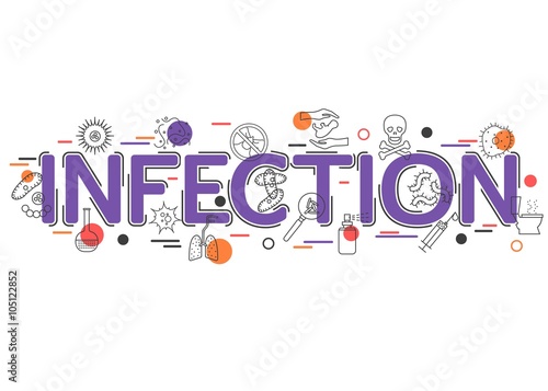 Infection Background with vector icons and elements. Infection Control and Infectious Disease. Virus and Bacteria icon. Flat Style, Thin Line Art Design. Vector illustrator.