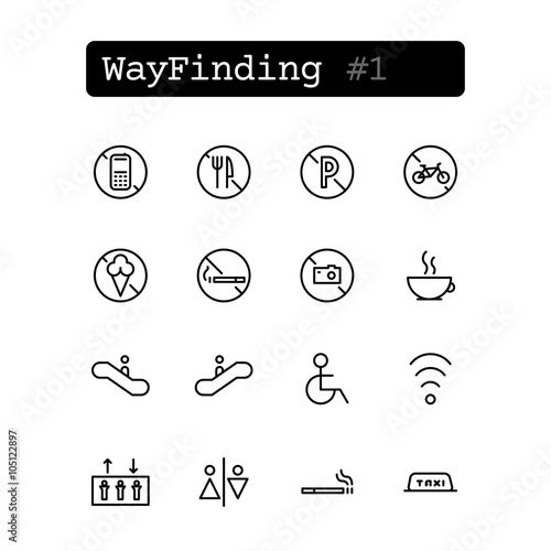 Set line thin icons. Vector. Wayfinding