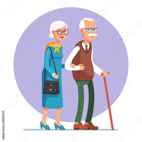 Senior lady and gentleman walking together