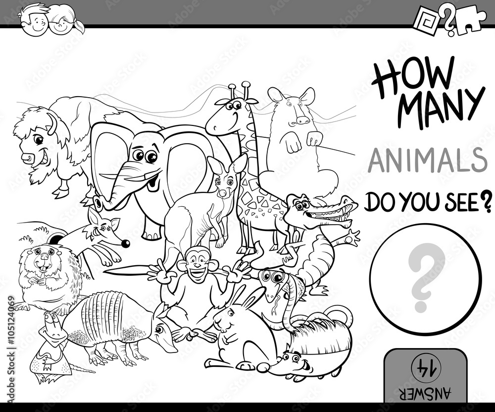 count animals coloring book