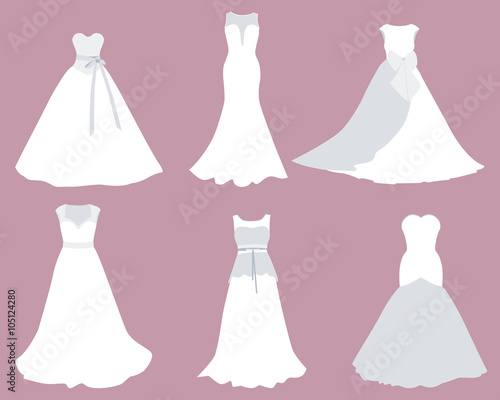 Set wedding dresses of different styles. Vector illustration