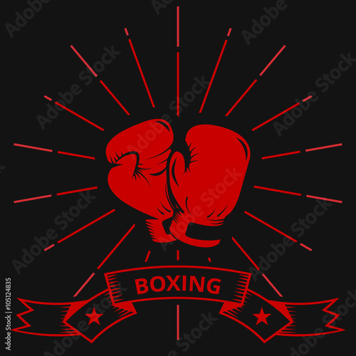 Hanging boxing gloves. on a black background in retro style. vintage. vector.
