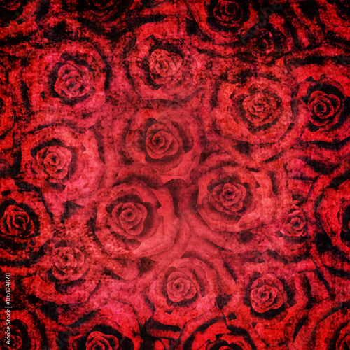 Grunge vintage floral red roses pattern background