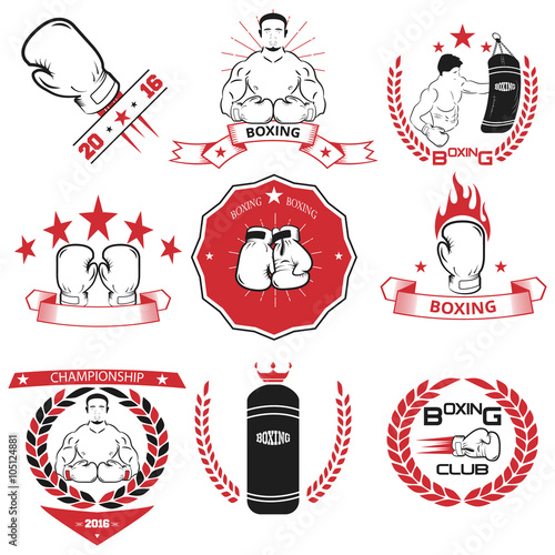Set of boxing equipment vector. elements, mix martial arts. icons. Boxing labels 