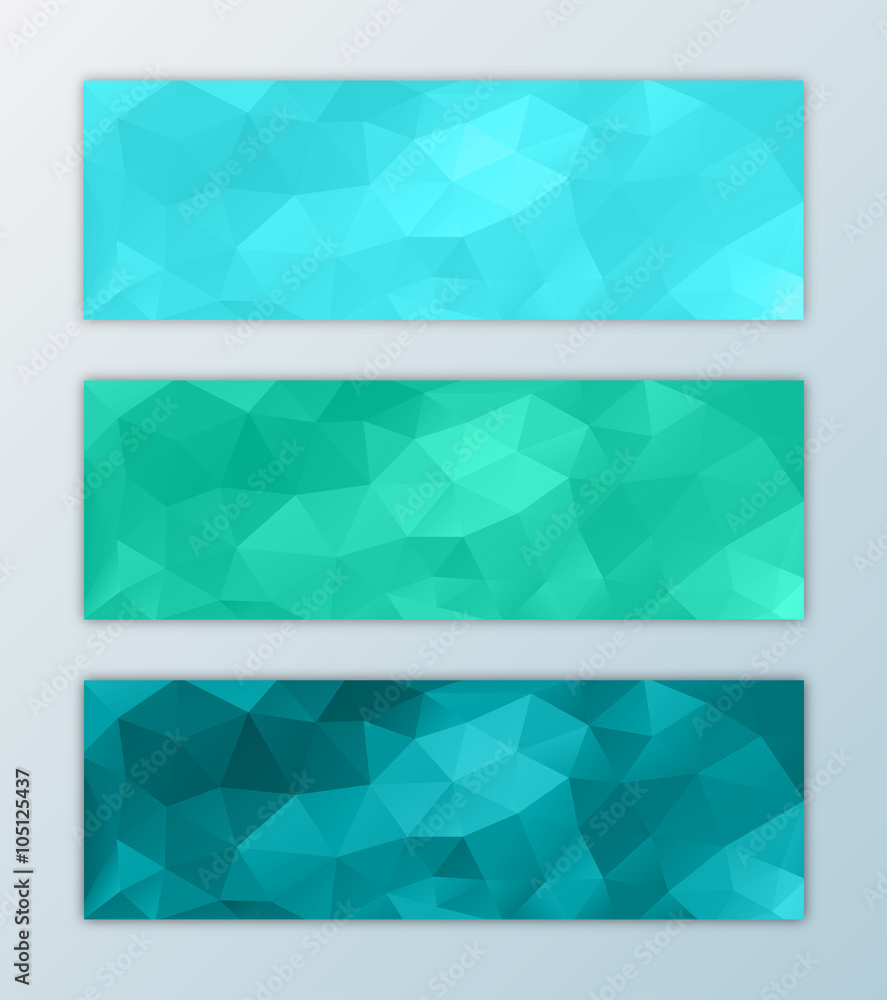 Website banner template set abstract triangle polygon background decorative design in green and blue