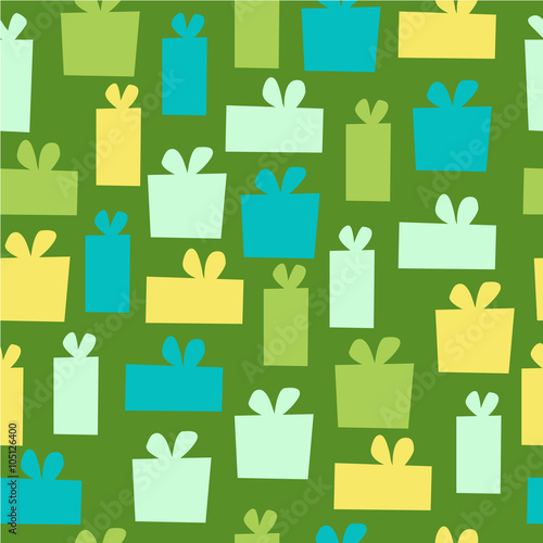 Vector Seamless Gift Pattern on green background