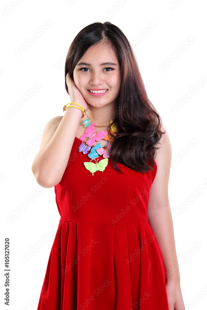 Gorgeous lady in red, isolated portrait Gorgeous lady in red, isolated portrait