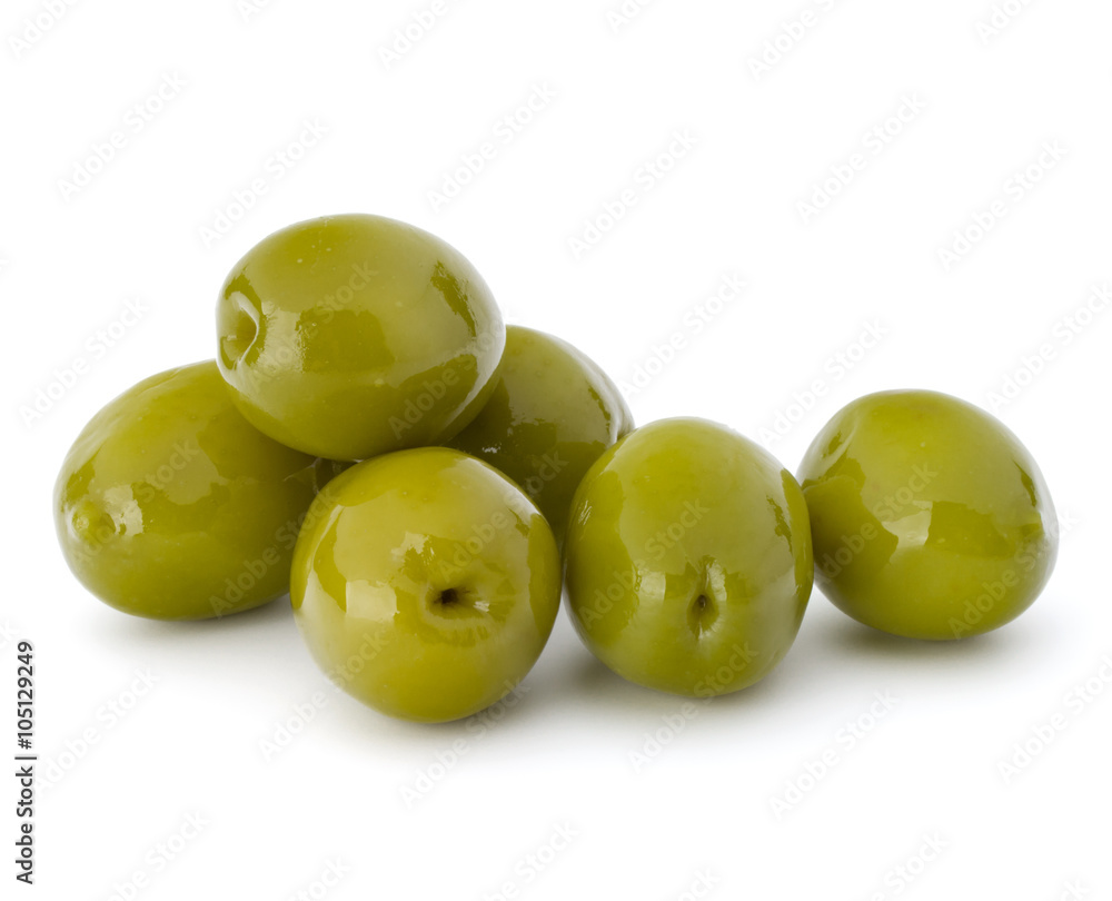Green olives fruits isolated on white background cutout Green olives fruits isolated on white background cutout