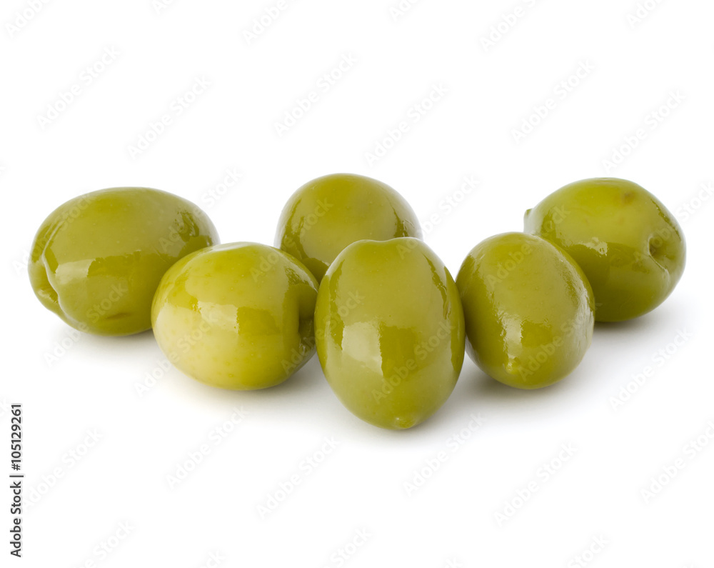 Green olives fruits isolated on white background cutout Green olives fruits isolated on white background cutout