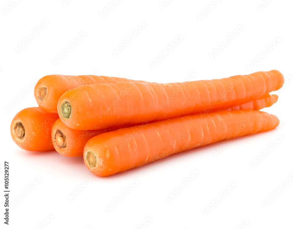 Sweet raw carrot tuber isolated on white background cutout Sweet raw carrot tuber isolated on white background cutout