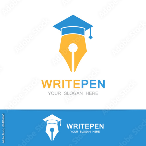 Vector graduation cap and pen logo concept