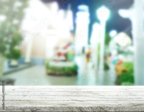 Table Top And Blur Building Of Background