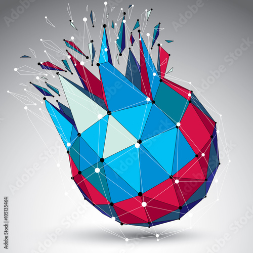 3d vector low poly object with connected lines and dots, colorful