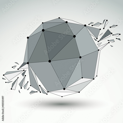 Vector dimensional wireframe object, spherical demolished shape