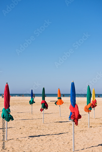 The famous colorful parasols on Deauville beach