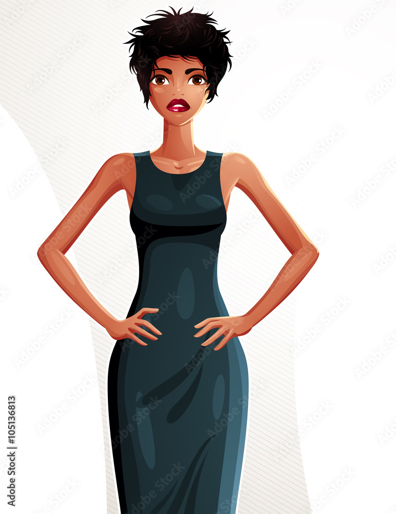 Sexy coquette dark skin woman holding her hands on waist Sexy coquette dark skin woman holding her hands on waist