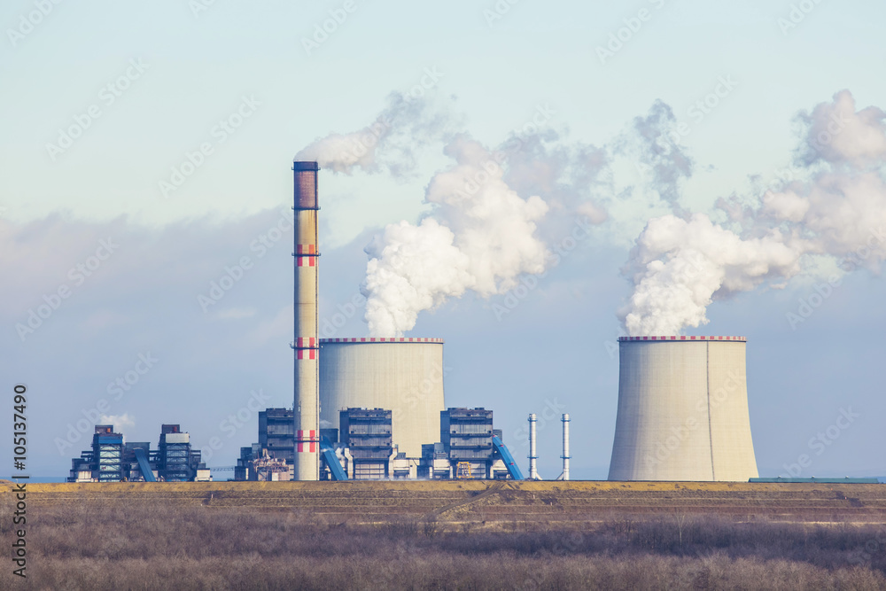 thermal power plant chimneys- industrial landscape thermal power plant chimneys- industrial landscape