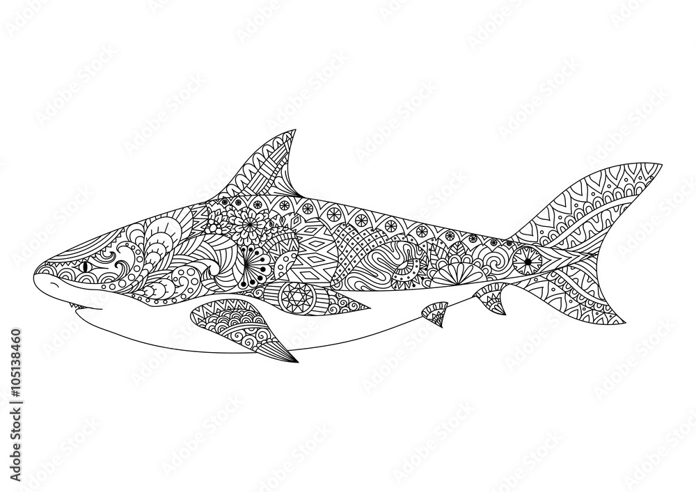 Fototapeta premium Shark line art design for coloring book for adult, tattoo, t shirt design and other decorations
