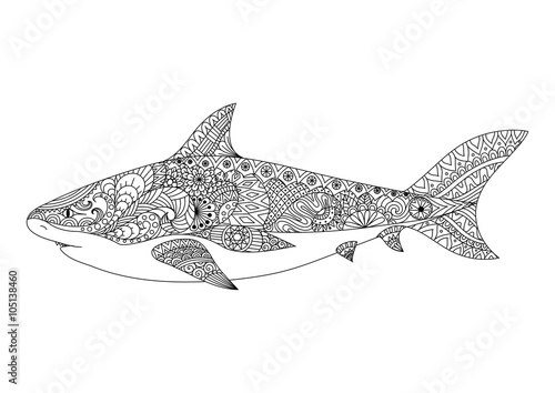 Shark line art design for coloring book for adult, tattoo, t shirt design and other decorations